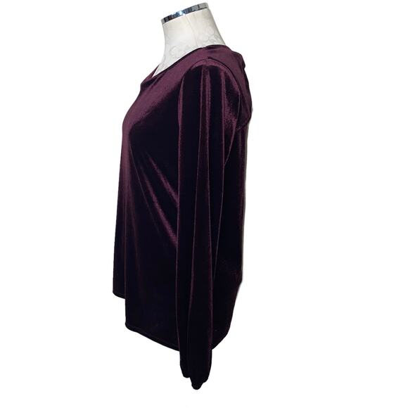 Adrianna Papell Burgundy Velour Long Sleeve Bow Cut Out Back Blouse Size Medium - Picture 2 of 8